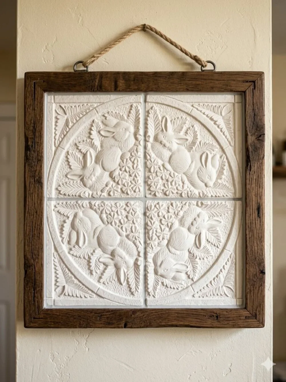 Vintage Style Rabbit Relief Ceramic (4) Tiles DIY Unfinished Bisque Craft #2